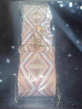 Pink Geometric Woven Bag Strap with Gold Hardware